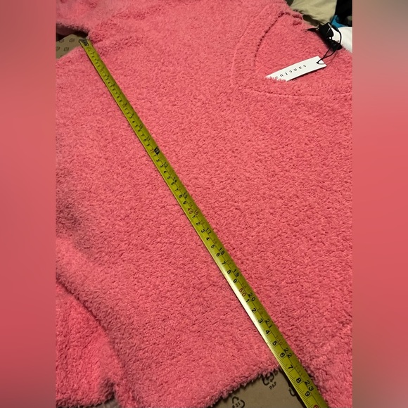 NWT Sanctuary V-neck textured teddy, balloon sleeve, pullover sweater XL pink - Picture 10 of 11